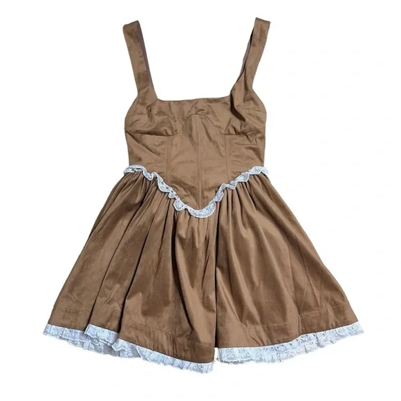For Love & Lemons Brown Suede Hadley Mini Dress US S - Picture 2 of 11